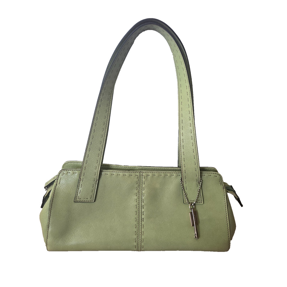 Lime Green Pebble Leather Fossil Purse w/Gold Tone Logo Key